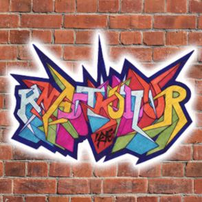 15Jahre Knastkultur, Logo auf Ziegelmauer mit gro&szlig;er Zahl 15