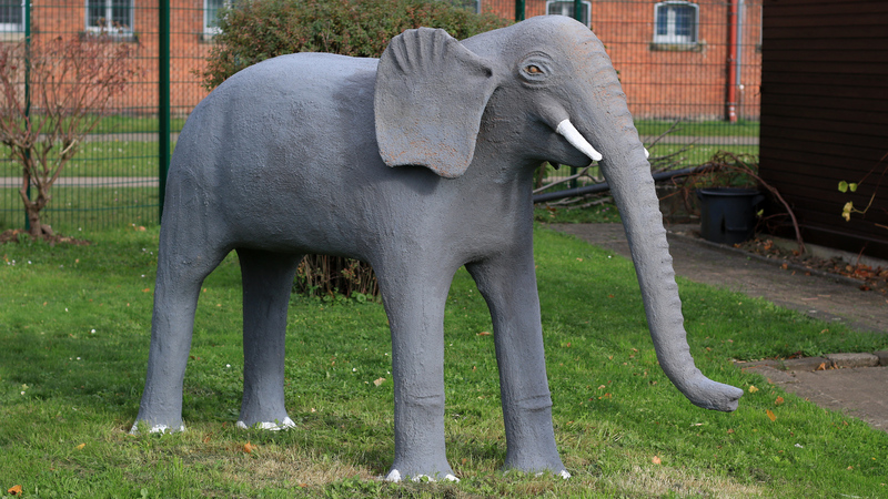 Ein Elefant steht im Garten der Hofkolonne der JVA.