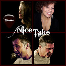 Collage mit den Portraits der Bandmitglieder und Schriftzug der Band